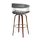 Homeroots 31" Gray And Wood Brown Faux Leather Swivel Bar Height Bar Chair 534470 - alternate 6