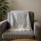 Homeroots 55" X 70" Gray White Herringbone Cotton Blend U Initial Throw Blanket with Tassels Embroidery 655544 - alternate 4