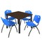 Regency Square Kee Breakroom Table W/ 4 M Stack Chairs, 48 in W, 48 in L, Neo Walnut TB4848NWBPBK47BE - alternate 1