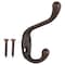 Prosource Coat and Hat Hook, 22 lb, 2-Hook, 1-1/64 in Opening, Zinc, Venetian Bronze H6271007VB3L-PS - alternate 1