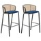 Leisuremod Ervilla Wicker Bar Stool with Fabric Seat and Black Powder Coated Steel Frame, Navy Blue, 2PK EBBL-31NBU2 - alternate 1