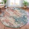 Homeroots 8' Coral And Teal Blue Round Abstract Washable Indoor Outdoor Area Rug 631971 - alternate 4