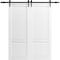 Sartodoors Double Barn Door 36 x 84 inches, Louver 3388 Primed Wh1te, 13FT Rail Track Set, Louvered Interior LOUVER3388DB-PRI-48 - alternate 1