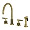 Kingston Brass Double-Handle Widespread Kitchen Faucet with Knurled Handle and Brass Sprayer, Antique Brass KS8723KNLBS - alternate 1