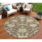 Homeroots 8' Chocolate And Beige Round Floral Washable Indoor Outdoor Area Rug 605195 - alternate 1