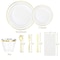 Elama 350 Piece Disposable Plastic Dinnerware Party Set for 50 Guests in White with Gold Trim 750123348M - alternate 3