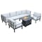 Leisuremod Hamilton 7-Piece Aluminum Patio Conversation Set with Fire Pit Table And Cushions, Light Grey HSFBL-7LGR - alternate 1