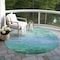 Homeroots 8' Teal Blue And Aqua Round Striped Washable Indoor Outdoor Area Rug 610909 - alternate 6