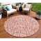 Homeroots 8' Coral Pink And Ivory Round Abstract Washable Indoor Outdoor Area Rug 602559 - alternate 1