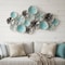 Homeroots 24" X 44" Aqua Charcoal And Silver Abstract Metal Round Discs Hanging Dimensional Sculpture 634062 - alternate 2