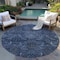 Homeroots 8' Navy Blue And Charcoal Round Damask Washable Indoor Outdoor Area Rug 603325 - alternate 6