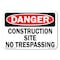 Signmission OSHA Sign, 18" Height, 12" Width, Plastic, 12" W, 18" H, Lndscp, Construction Site No Trespassing OS-CL-P-1218-L-19996 - alternate 1