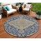 Homeroots 8' Navy Blue Beige And Brown Round Oriental Washable Indoor Outdoor Area Rug 605255 - alternate 1