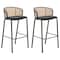 Leisuremod Ervilla Wicker Bar Stool with Fabric Seat and Black Powder Coated Steel Frame, Black, 2PK EBBL-31BL2 - alternate 1