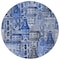 Homeroots 8' Navy Blue And Sky Blue Round Village Houses Washable Indoor Outdoor Area Rug 577849 - alternate 3