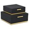 Homeroots Set of Two Black And Gold Striped Square Nesting Storage Boxes With Lids, 2PK 712928 - alternate 1