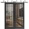 Sartodoors Sliding Closet Clear Glass Barn Bypass Doors, Lucia 2266 Matte Black and Aluminum Strips, Sturdy 6 LUCIA2266BBB-BLK-72 x 84 (2* 36x84) - alternate 1