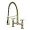 Kingston Brass Double-Handle Deck-Mount Pre-Rinse Bridge Kitchen Faucet, Antique Brass GS1273BEX - alternate 1