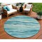 Homeroots 8' Turquoise Round Striped Washable Indoor Outdoor Area Rug 608132 - alternate 1