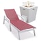 Leisuremod Marlin White Aluminum Patio Chaise Lounge Chair With Arms & Square Fire Pit Table, Burgundy MLAWCF21-77BRG - alternate 1