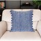 Homeroots 18" Blue and White Weave Cotton Throw Pillow With Pom Poms 529303 - alternate 1