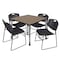 Regency Square Kee Mobile Adjustable Classroom Table W/ 4 Zeng Stack Chairs, 36 in W, 36 in L, Noble Oak TB3636NOAPCGY44BK - alternate 1