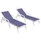 Leisuremod Marlin Patio Chaise Lounge Chair with Armrests in White Aluminum Frame, Navy Blue, 2PK MLAW-77NBU2 - alternate 1