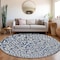 Homeroots 8' Navy Blue And Ivory Round Damask Washable Indoor Outdoor Area Rug 595171 - alternate 6