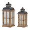 Homeroots Set of Two Brown and Black Frosted Glass Wood and Metal Floor Lantern Candle Holders, 2PK 517615 - alternate 1