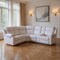 Homeroots Off White Faux Leather Reclining Curved Six Piece Sectional With LED And Console 643711 - alternate 8