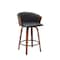 Homeroots 26" Black and Wood Brown Faux Leather with Solid Wood Swivel Counter Height Bar Chair 534418 - alternate 6