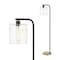 Jonathan Y Easton 60.75" Modern Minimalist Metal/Ribbed Glass LED Floor Lamp, Brass Gold/Black JYL1142A - alternate 1