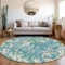 Homeroots 8' Teal Blue Ivory And Green Round Abstract Washable Indoor Outdoor Area Rug 600320 - alternate 3