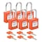 Brady Padlock, Keyed Alike, Nylon, Orange, 1 1/2 in Shackle Height, 1 1/2 in Body Width, 6 No. of Keys SDPL-ORG-38ST-KA6 - alternate 1