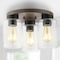 Jonathan Y Nola 13" 3-Light Bohemian Farmhouse Iron/Seeded Glass LED Semi Flush Mount, Wood Finish/Clear JYL7564A - alternate 5