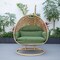 Leisuremod Mendoza Light Brown Wicker Hanging 2 person Egg Swing Chair with Dark Green Cushions MSCLBR-53DG - alternate 5