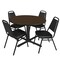 Regency Round Cain Breakroom Table W/ 4 Restaurant Stack Chairs, 48 in W, 48 in L, Neo Walnut TB48RNDNW29BK - alternate 1
