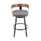 Homeroots 30" Gray Brown and Black Faux Leather and Iron Low Back Bar Height Swivel Bar Chair 569163 - alternate 7