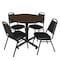Regency Round Kobe Breakroom Table W/ 4 Restaurant Stack Chairs, 42 in W, 42 in L, Neo Walnut TKB42RNDNW29BK - alternate 1