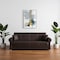 Homeroots 89" Brown Faux Leather Convertible Futon Sleeper Sofa And Toss Pillows With Storage 607108 - alternate 1