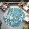 Homeroots 8' Teal Blue And Ivory Round Abstract Washable Indoor Outdoor Area Rug 613376 - alternate 4