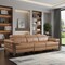 Homeroots 103" Chestnut Top Grain Leather Reclining Metal USB Sofa 720337 - alternate 4