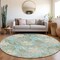 Homeroots 8' Teal Blue Olive Green And Beige Round Botanical Leaves Washable Indoor Outdoor Area Rug 618414 - alternate 4
