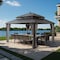 Sunjoy Kingston 14x12 Gazebo, Steel Hardtop Gazebo with Curtain and Netting - Brown Aluminum Posts A10204366200 - alternate 1