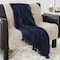 Homeroots 50" X 50" Blue Floral Cotton Woven Throw Blanket with Fringe 518836 - alternate 3