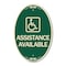 Signmission Assistance Available with Handicap Symbol, 12 In X 18 In Architectural Oval, Heavy Gauge Aluminum A-OV-G-1218-24332 - alternate 1