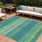 Homeroots 9' X 12' Teal Blue Lime Green And Turquoise Striped Washable Indoor Outdoor Area Rug 614843 - alternate 1