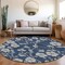 Homeroots 8' Navy Blue And Gray Round Floral Washable Indoor Outdoor Area Rug 600026 - alternate 5