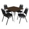 Regency Square Kahlo Breakroom Table W/ 4 Restaurant Stack Chairs, 48 in W, 48 in L, Neo Walnut TPL4848NWCM29BK - alternate 1