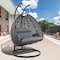 Leisuremod Wicker Hanging 2 person Egg Swing Chair With Outdoor Cover, Charcoal Blue ESC57CBU-C - alternate 4